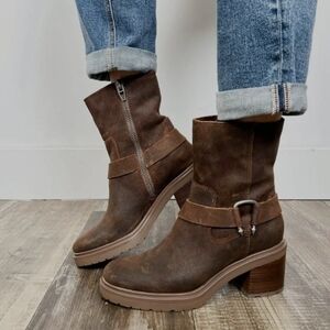 Dolce Vita Camros Buckled Moto Ankle Brown Boots - 8.5